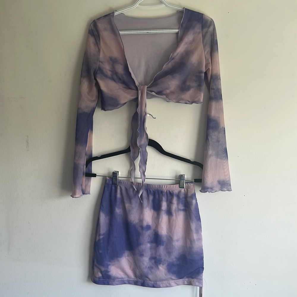 purple marble matching set drawstring mini skirt